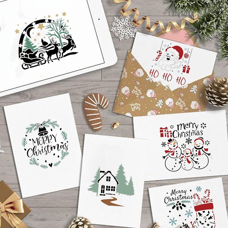 BANBBUR 16 Pcs Christmas Stencils for Painting 5x5 Inches-Reusable Christmas Stencils for Painting on Christmas Cards or Ornaments DIY Projects - Image 5